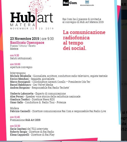 HubArt 2019, a Matera la terza edizione dell’evento  targato Rai Com e Regione Basilicata