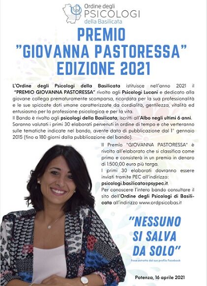 L’Ordine degli Psicologi della Basilicata presenta il “Premio Giovanna Pastoressa”