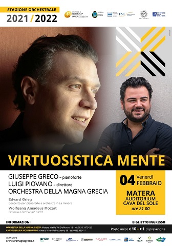 Matera, il 4 concerto “Virtuosisticamente” con il pianista Giuseppe Greco e l’Orchestra della Magna Grecia diretta da Luigi Piovano