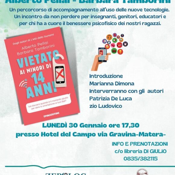 Matera, oggi all’Hotel del Campo incontro con il medico-psicoterapeuta Alberto Pellai e la psicopedagogista Barbara Tamborini organizzato dall’associazione Zio Ludovico e dalla dottoressa Patrizia De Luca