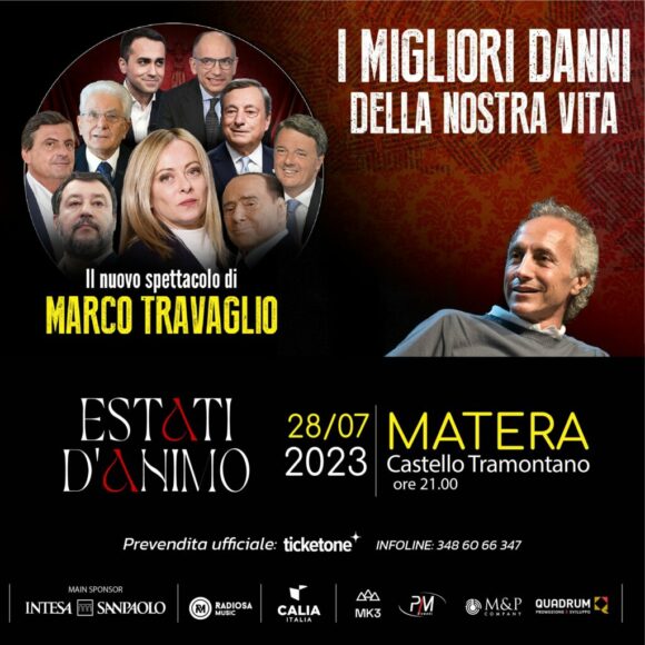 Marco Travaglio al Castello Tramontano di Matera con il suo nuovo spettacolo “I migliori Danni della Nostra Vita”