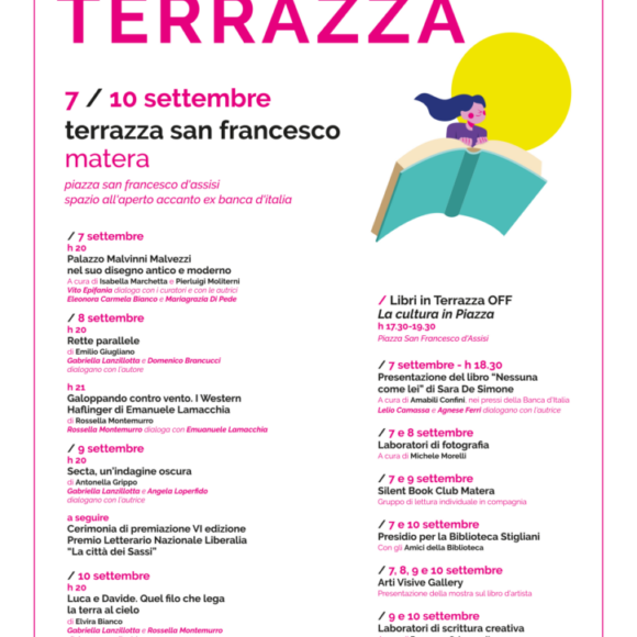 “Libri in Terrazza”: dal 7 al 10 settembre a Matera la quarta edizione del Festival letterario promosso da Diotima in collaborazione con Altrimedia edizioni e Liberalia ETS