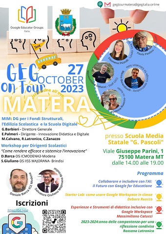 Il GEG Italia Tour fa tappa all’Istituto Comprensivo Giovanni Pascoli di Matera: evento formativo organizzato dal Gruppo Educatori Google Italia in collaborazione con Google for Education Italia