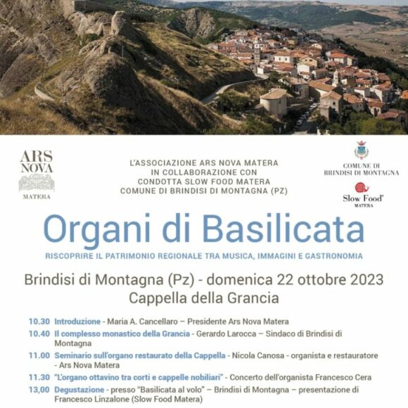 Domenica 22 nella Cappella della Grancia di Brindisi di Montagna (Pz)  “Organi di Basilicata. Riscoprire il patrimonio regionale tra musica, immagini e gastronomia”