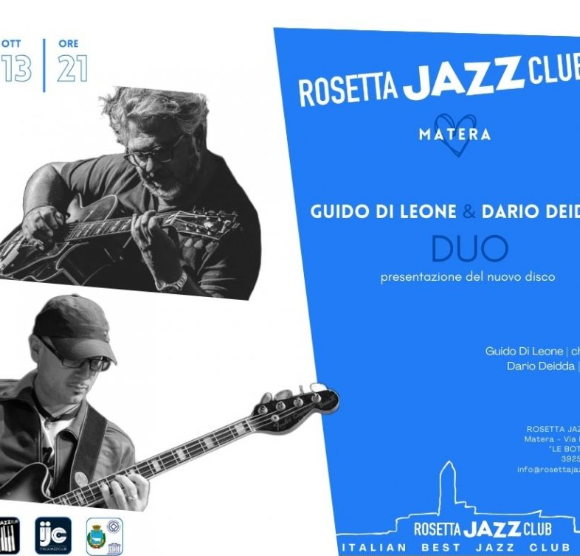 Matera, il 13 al Rosetta Jazz Club Guido Di Leone e Dario Deidda