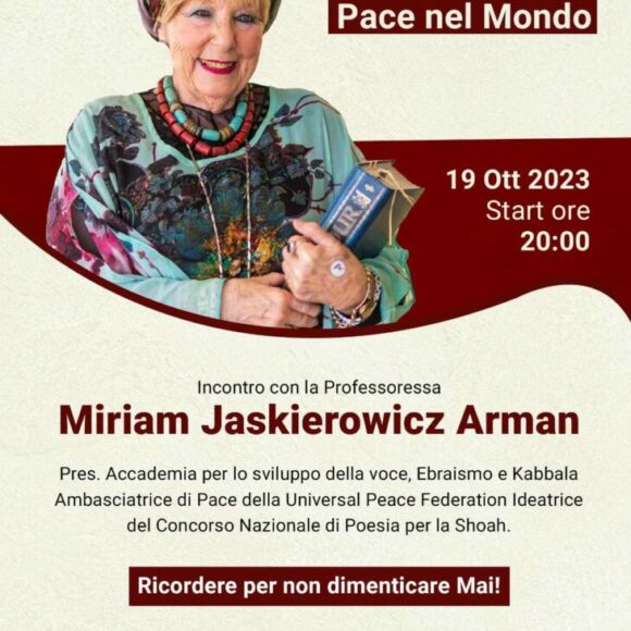 “Come cercare la Pace nel mondo”, il 19 nell’Hotel del Campo di Matera incontro con la professoressa Miriam Jaskierowicz Arman