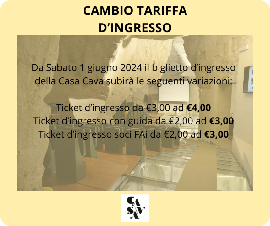 Da Sabato 1 giugno 2024 Casa Cava cambierà il costo d’ingresso per la visita della struttura.