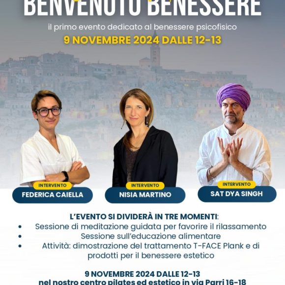 Cloè, Centro estetico e pilates, presenta a Matera “Benvenuto benessere”: il primo evento dedicato all’armonia psicofisica. Appuntamento sabato 9 novembre