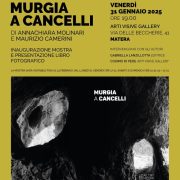 Oggi, 31 gennario, a Matera presso Arti Visive Gallery presentazione di “Murgia a cancelli”, il volume con testi di Maurizio Camerini e fotografie di Annachiara Molinari. Inaugurazione dell’omonima mostra con fotografie di Molinari tratte dal libro